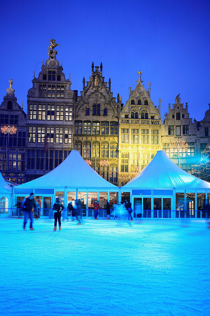 Grote Markt, ice rink, Antwerp, Flanders, Belgium