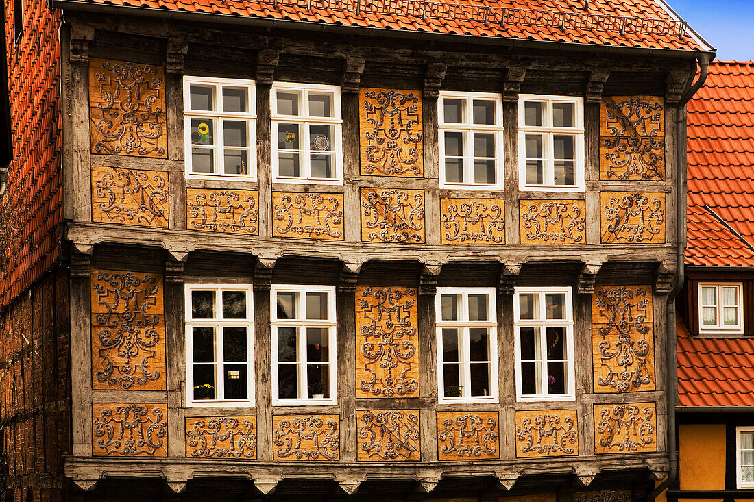 Renovated half-timbered house facade, Quedlinburg, Saxony-Anhalt, Germany