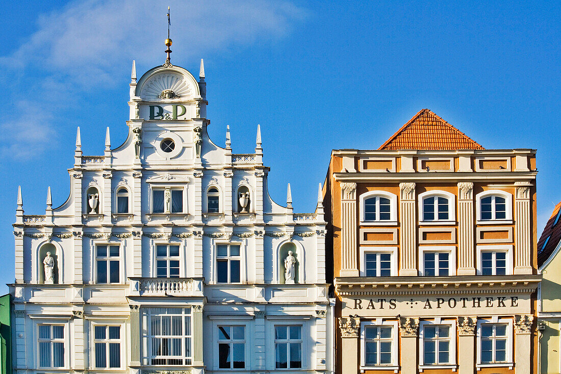 Hanseatic architecture, detail of gabled roofs, Rostock, Mecklenburg-Lower Pomerania, Germany