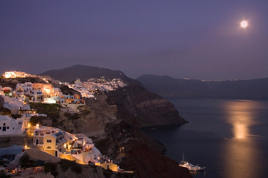 Town at night, Oia, Santorini Island, Greek Islands