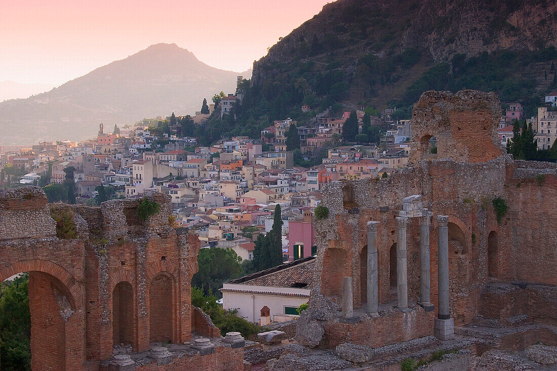 View of town, Taormina, Sicily, Italy