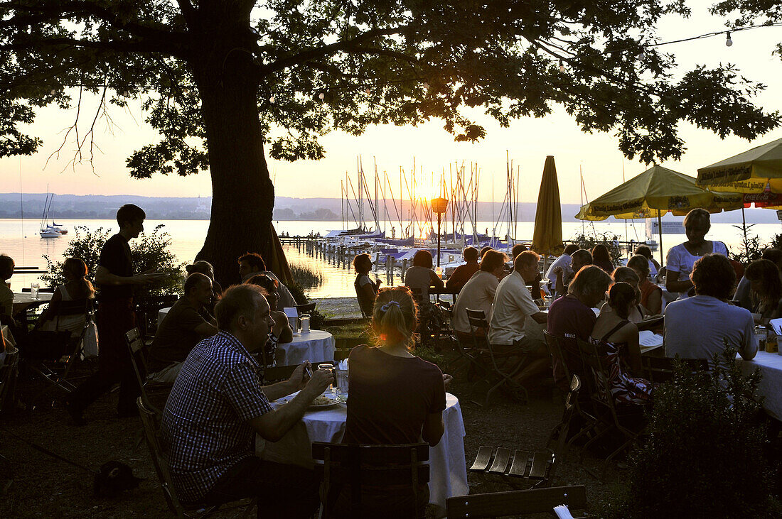 Restaurant at lake Ammersee, Aidenried, Bavaria, Germany