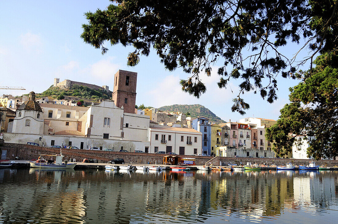 View at the houses at the river Temo, Bosa, Sardinia, Italy, Europe