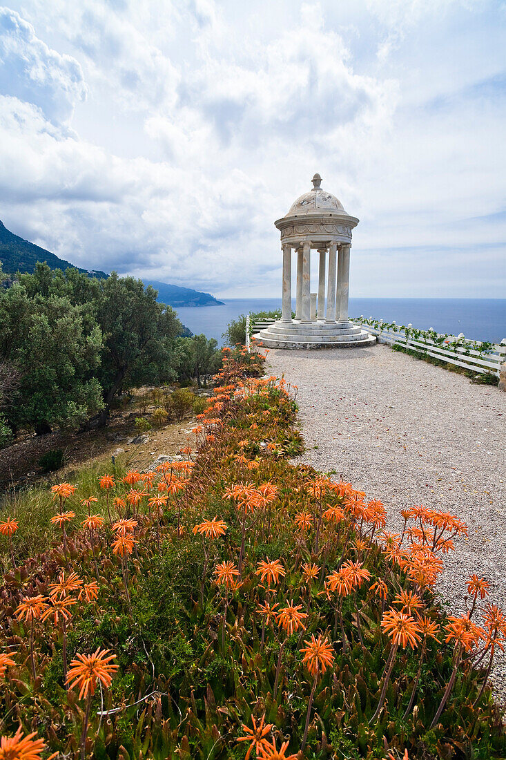 Ionic temple at the garden of the manor Son Marroig, Mediterranean Sea, Mallorca, Balearic Islands, Spain, Europe