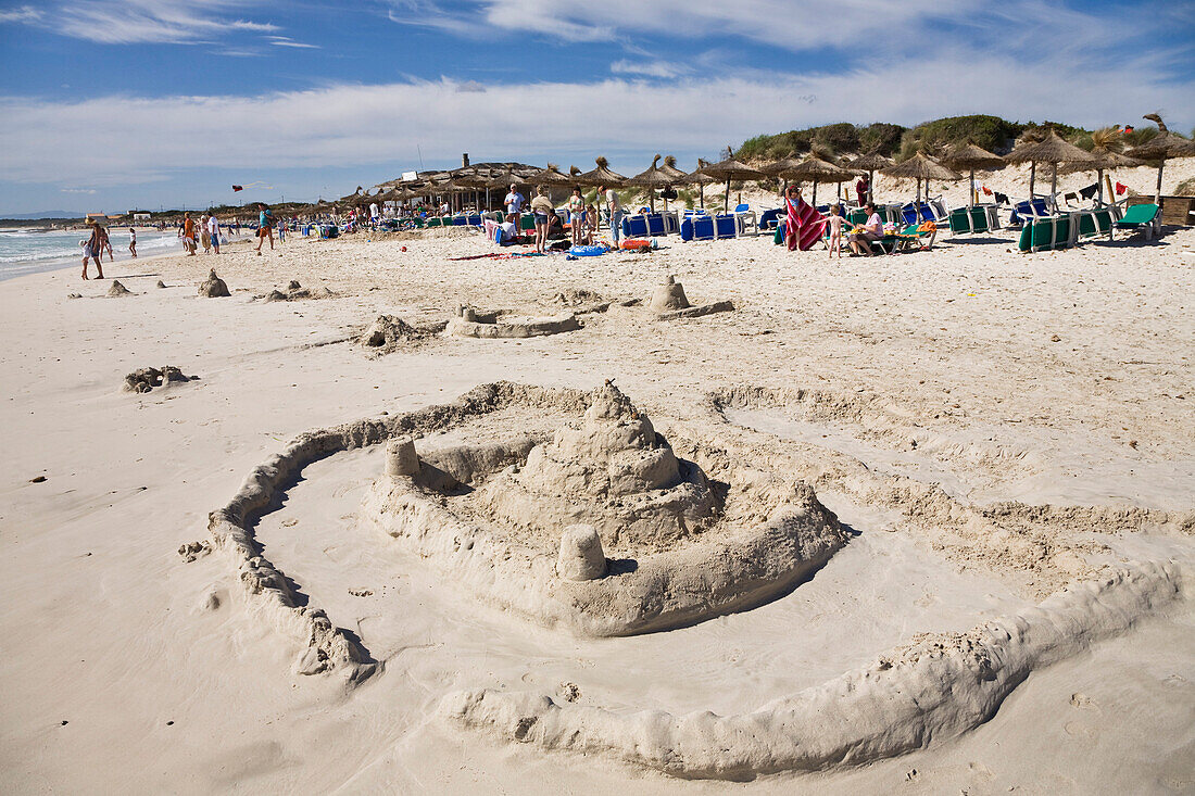 Sandcastle on the beach of Es Trenc, Mallorca, Balearic Islands, Spain, Europe