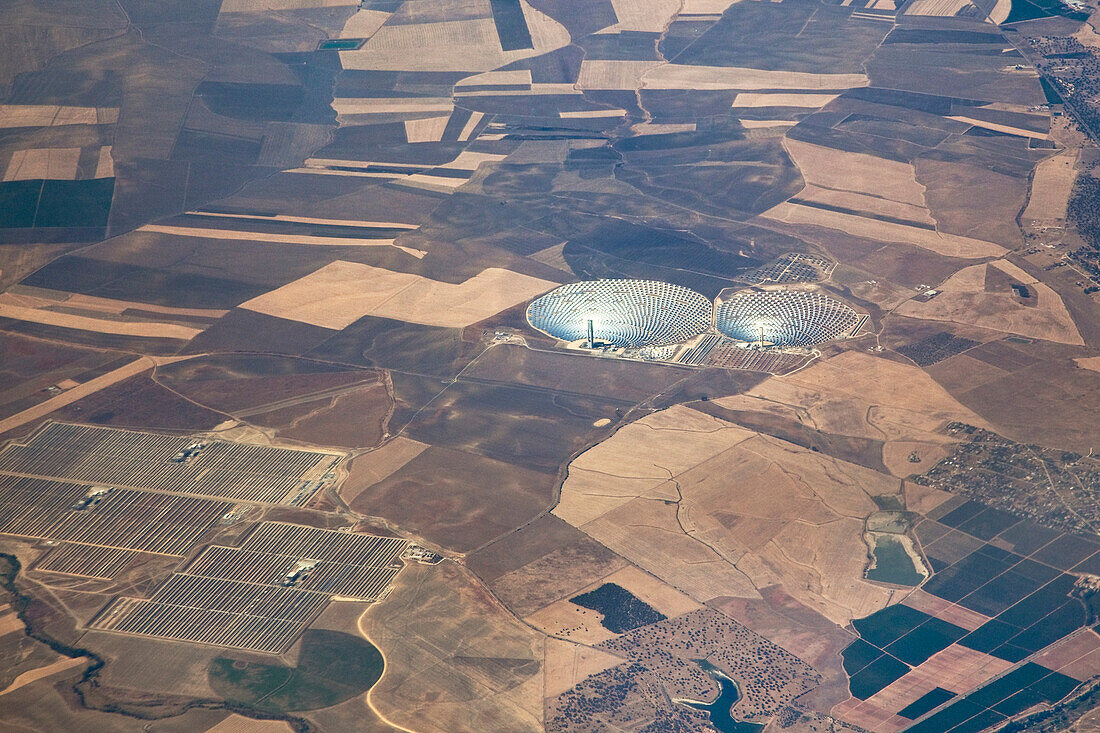 Aerial view of Solar Power Plant Eureka, Spain, Europe