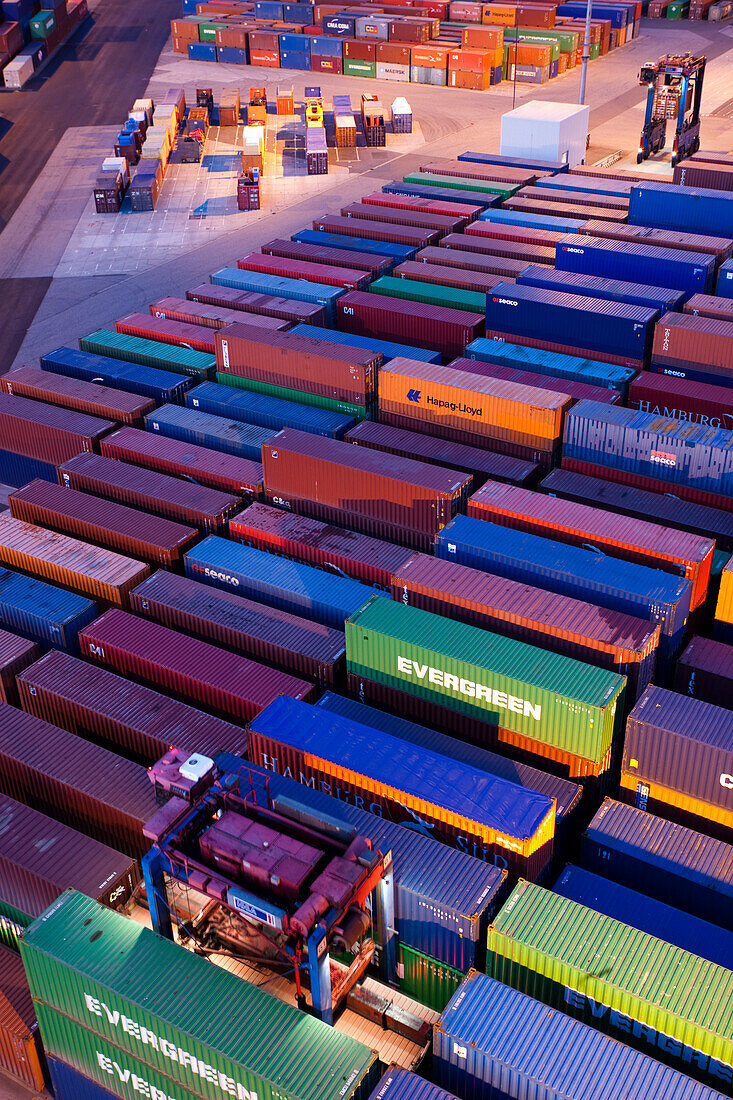 Containers in container port at night, Port of Hamburg, Germany