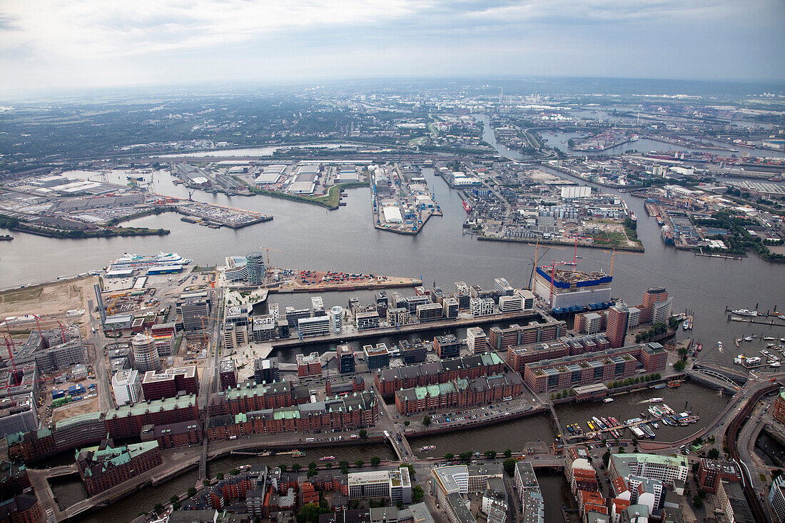 Aerial shot of Speicherstadt (warehouse district), Hamburg, Germany
