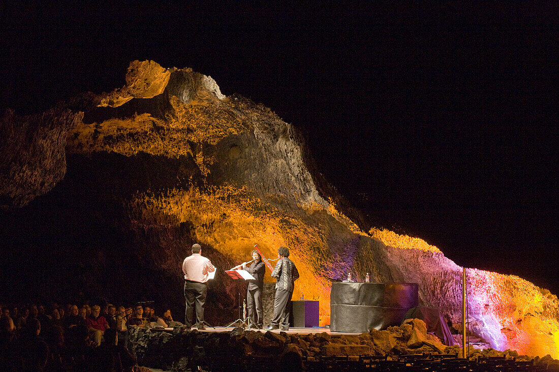 Concert in volcanic cave, Cueva de los Verdes, concert hall, architect Cesar Manrique, Lanzarote, Canary Islands, Spain, Europe