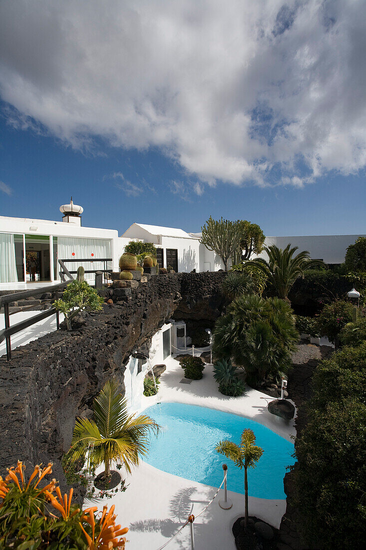 Pool, former residence of artist and architect Cesar Manrique, museum, Fundacion Cesar Manrique, Taro de Tahiche, UNESCO Biosphere Reserve, Lanzarote, Canary Islands, Spain, Europe