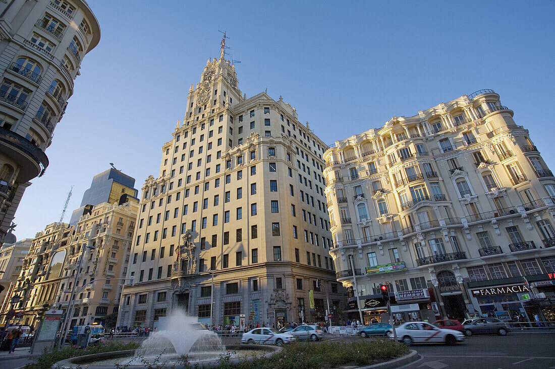 Spain,  Madrid,  Centro,  Edificio Telefónica and other lavishly decorated grand edificious at Gran Via