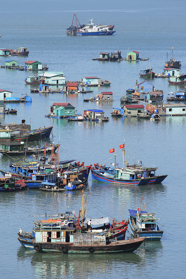 Floating houses by Cat Ba island in Ha Long Bay,  Vietnam