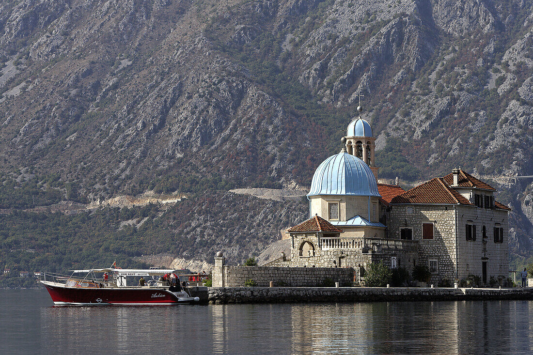 Perast, islet of Our Lady of the Rock, Our Lady of the Rock church, Kotor Bay, Montenegro