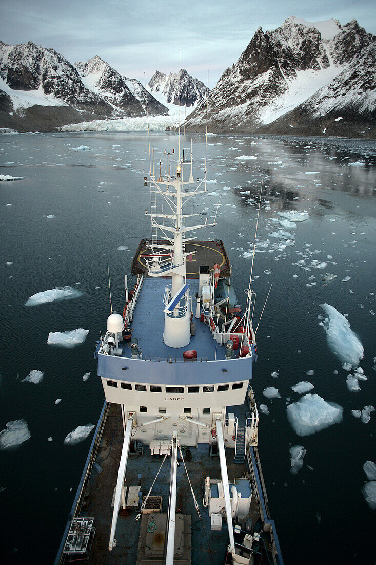 On board Norwegian Polar Institute ´RV Lance´ research ship for climate change investigations. Spitsbergen island,  Svalbard archipelago,  Arctic Ocean,  Norway