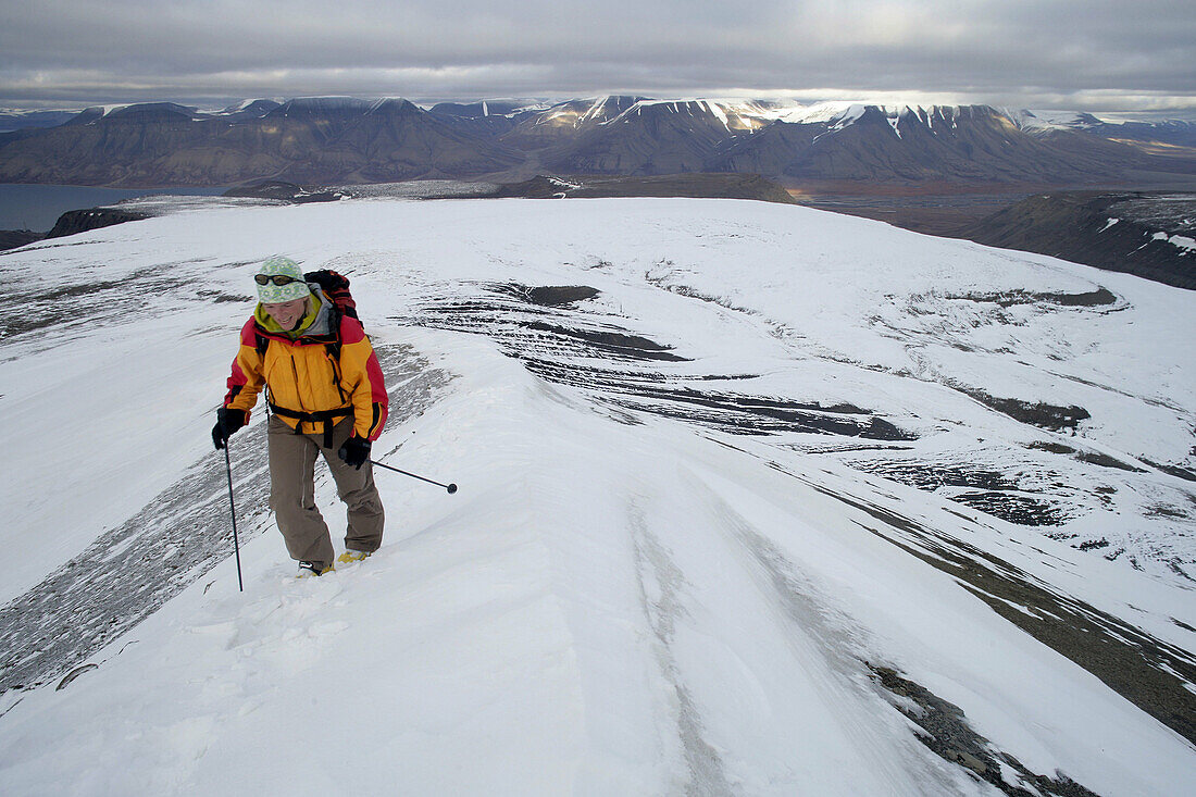 Climbing at the Svalbard mountains. Spitsbergen island,  Svalbard archipelago,  Arctic Ocean,  Norway