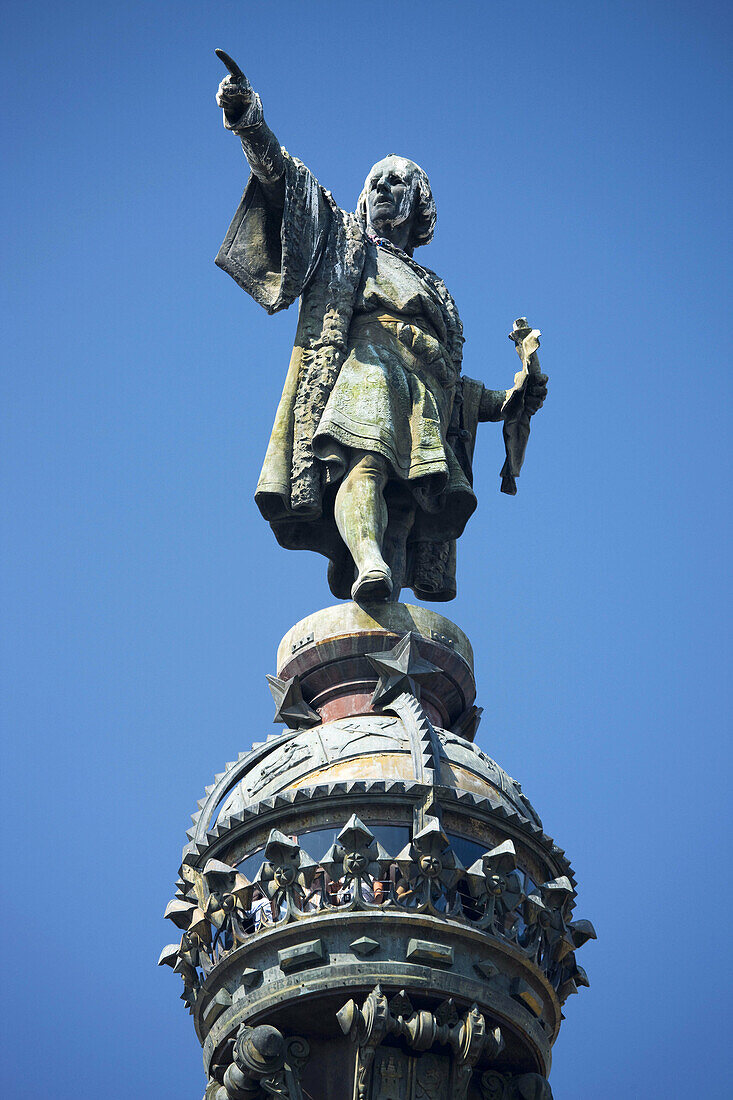 Christoph Kolumbus zeigt auf das Neue Land, Barcelona, Spanien