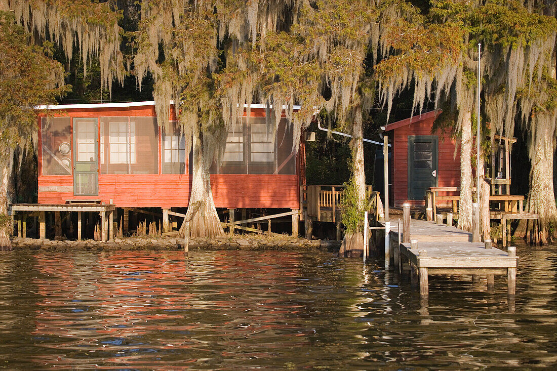 Cabins near Attakapas Landing on Lake Verret, near Pierre Part, Louisiana, USA