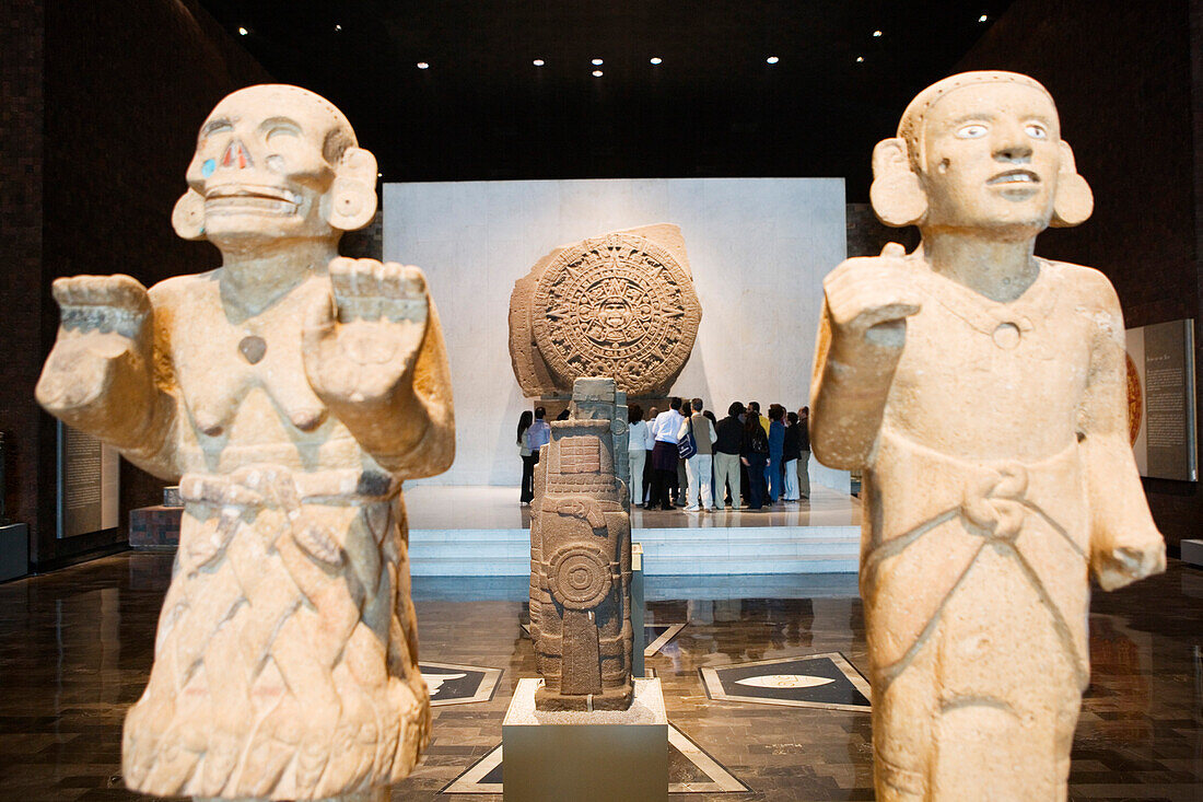 Entrance Hall with the aztec stone of the sun, National Anthropology Museum, Museo Nacional de Antropologia, Mexico City, Mexico D.F., Mexico