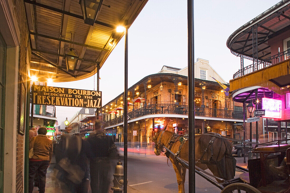 An evening on Bourbon street, French Quarter, New Orleans, Louisiana, USA