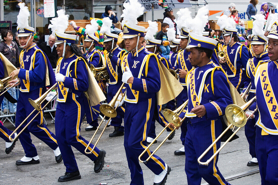 Brass band at the Carnival Parade on Mardi Gras, French Quarter, New Orleans, Louisiana, USA