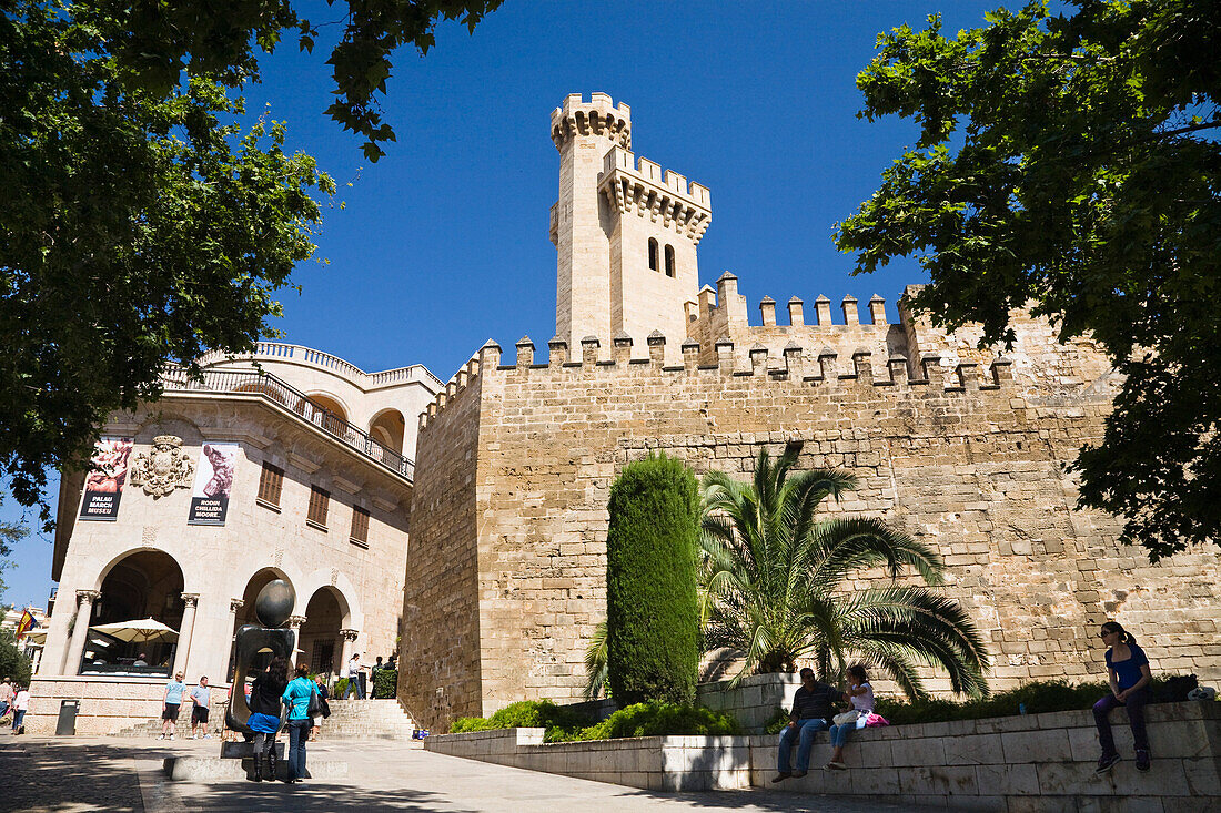 The palace Palau de l'Almudaina in the sunligtht, Palma, Mallorca, Spain, Europe