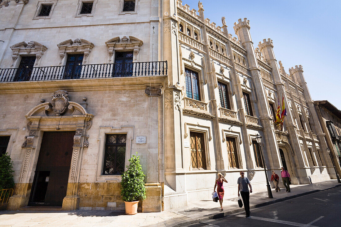 Town Hall at the Placa de Cort in the sunlight, Palma, Mallorca, Spain, Europe