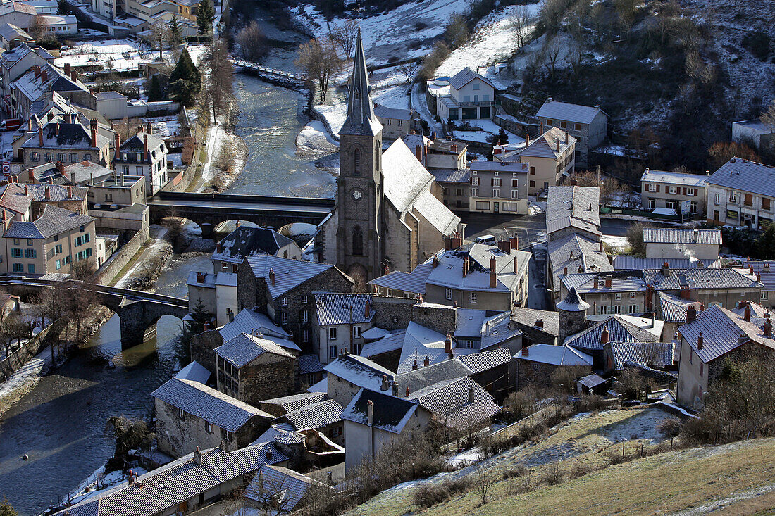 Sainte Christine Church And The Two Bridges Over The Ander River, Lower Town Of Saint-Flour, Cantal (15), Auvergne, France