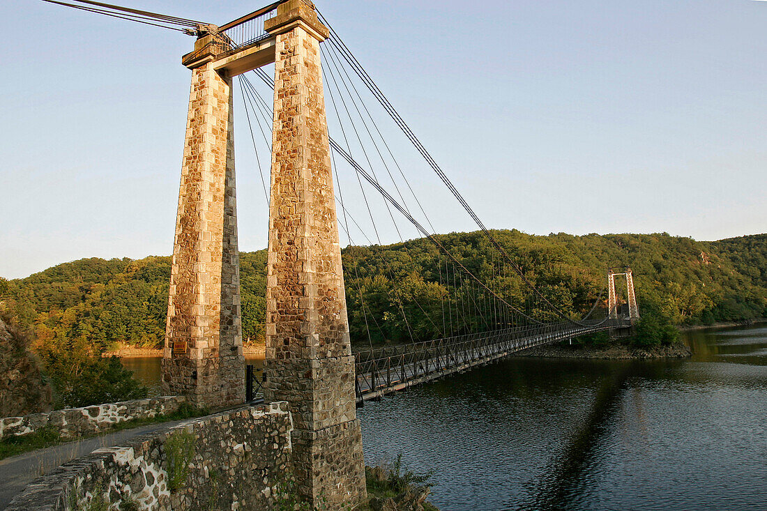Suspension Bridge Over The Reservoir Of The Rochebut Dam, Creuse (23), France