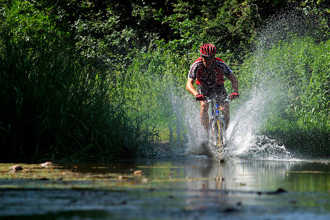 Crossing A Stream, Mountain Biking, Saint-Maur Sur Le Loir, Eure-Et-Loir (28), France