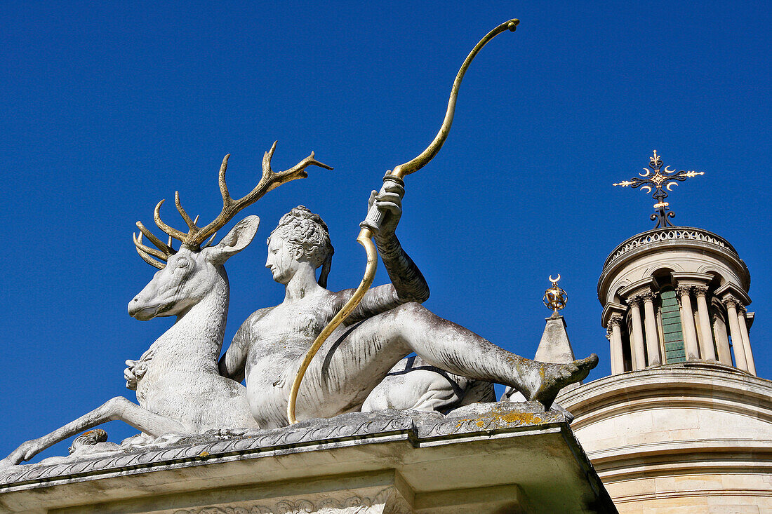 Statue Of Diane De Poitiers Behind The Royal Chapel, Reproduction Of A Fountain Presenting One Of The First Female Nudes Of The Renaissance, The Goddess Diana With A Stag, Chateau D'Anet, Eure-Et-Loir (28), France