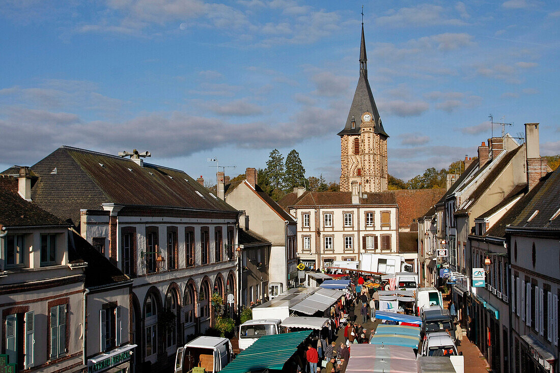 The Main Street, Market Day In Senonches, Eure-Et-Loir (28), France