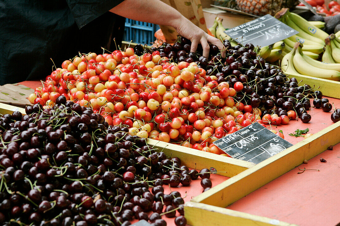 Stall Of Cherries, Saint-Aubin Market, Toulouse, Haute-Garonne (31), France
