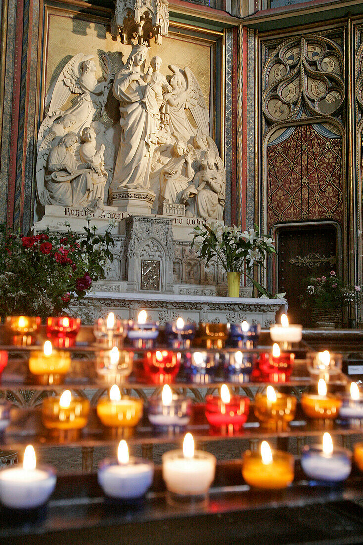Candles In Front Of The Statue Of The Virgin, Saint-Etienne Cathedral, Toulouse, Haute-Garonne (31), France