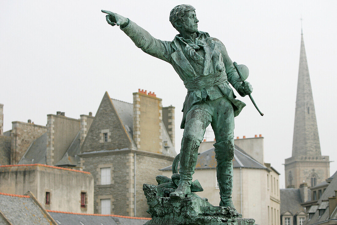 Statue Of The Corsair From Saint Malo, Robert Surcouf (1773-1827), Place Du Quebec, Within The Town Walls, Saint-Malo, Ille-Et-Vilaine (35), France