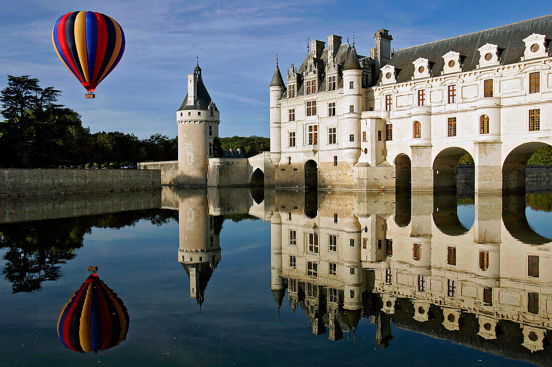 Hot-Air Balloon Over The Chateau De Chenonceau, Indre-Et-Loire (37), France
