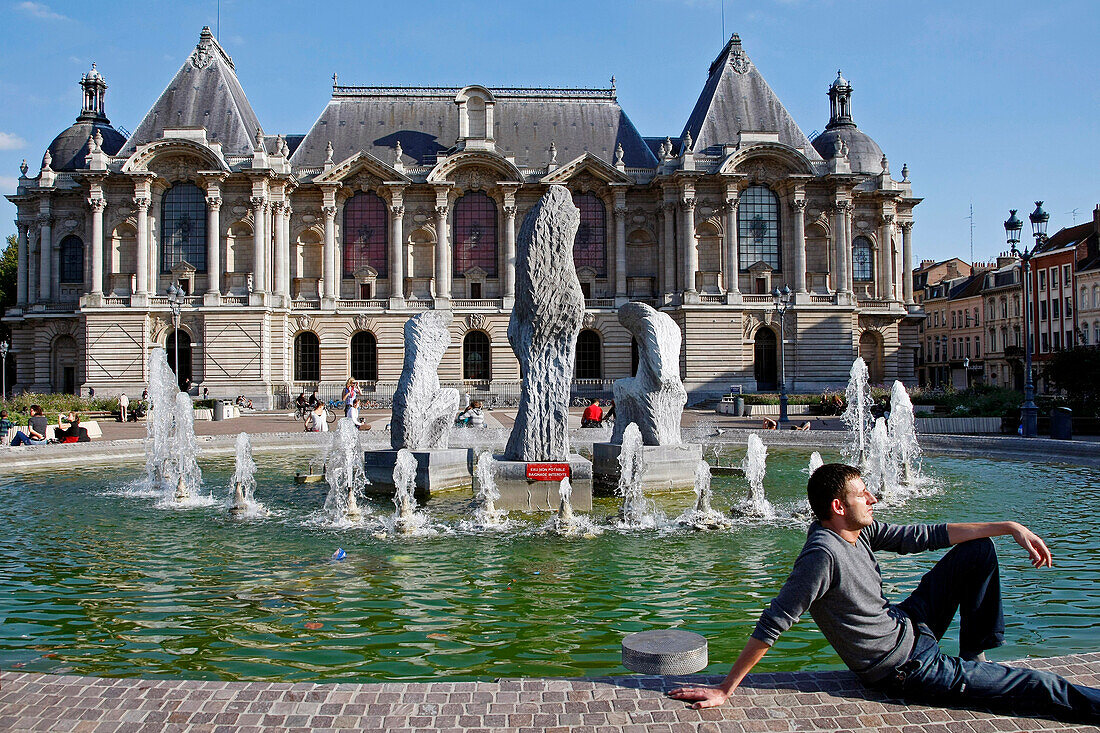 Relaxing By The Fountain Of The Fine Arts Palace, Place De La Republique, Lille, Nord (59), France