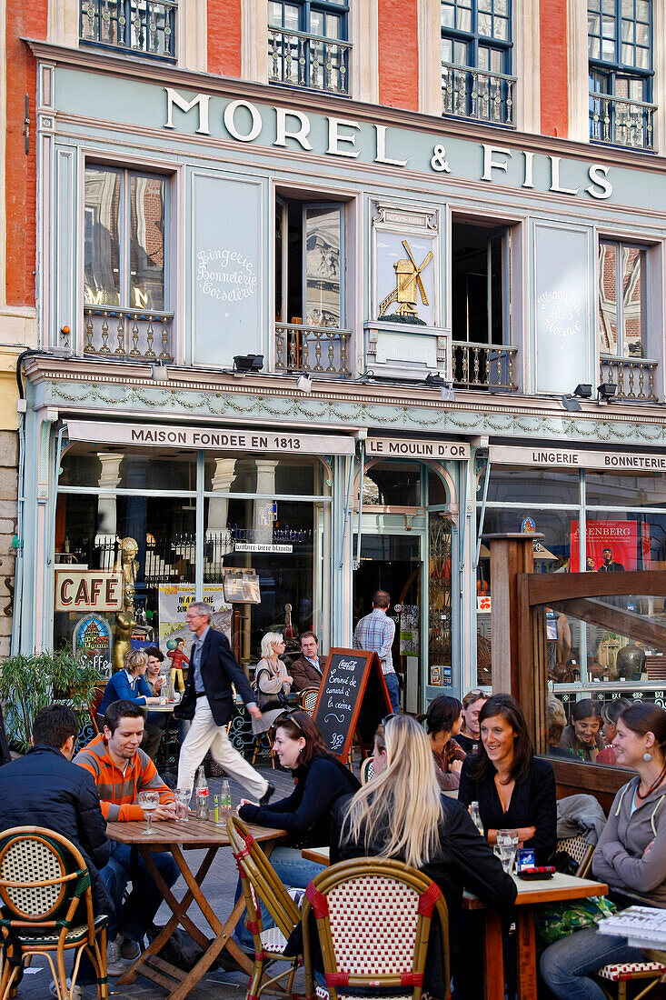 Sidewalk Cafe 'Le Moulin D'Or, Morel Et Fils', Former Lingerie, Hosiery Shop Founded In 1813, Lille, Nord (59), France