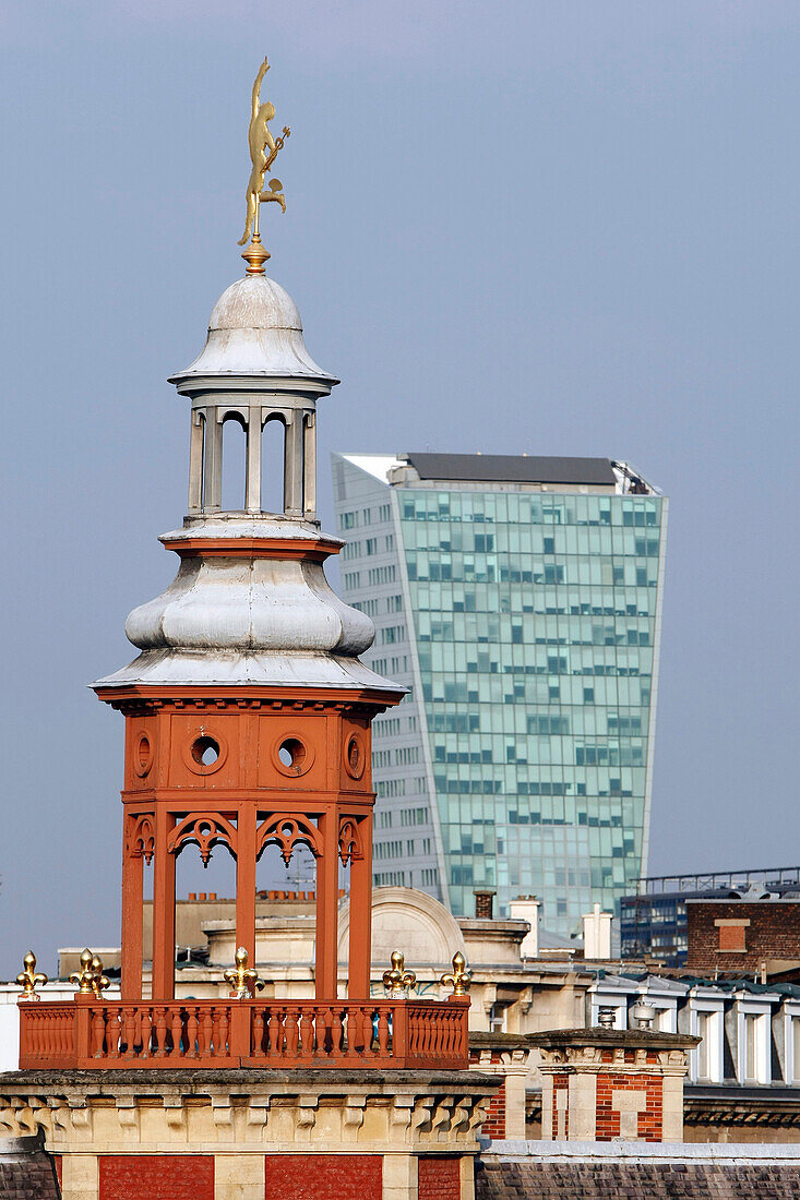 Dome Of The Old Stock Exchange Built In 1652 And 'Euralille', The Credit Lyonnais Tower, Seen From The Main Square La Grande Place, Lille, Nord (59), France