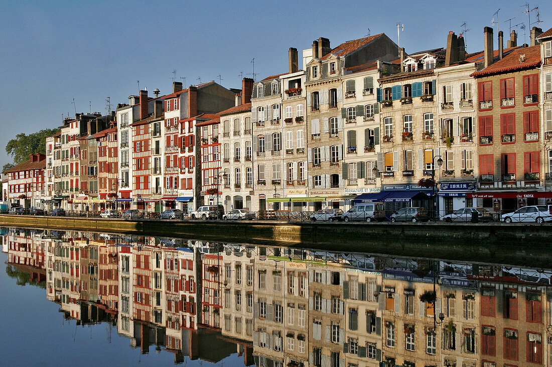 Houses On The Quays Of The Nive, Petit-Bayonne, Basque Country, Basque Coast, Bayonne, Pyrenees-Atlantique (64), France