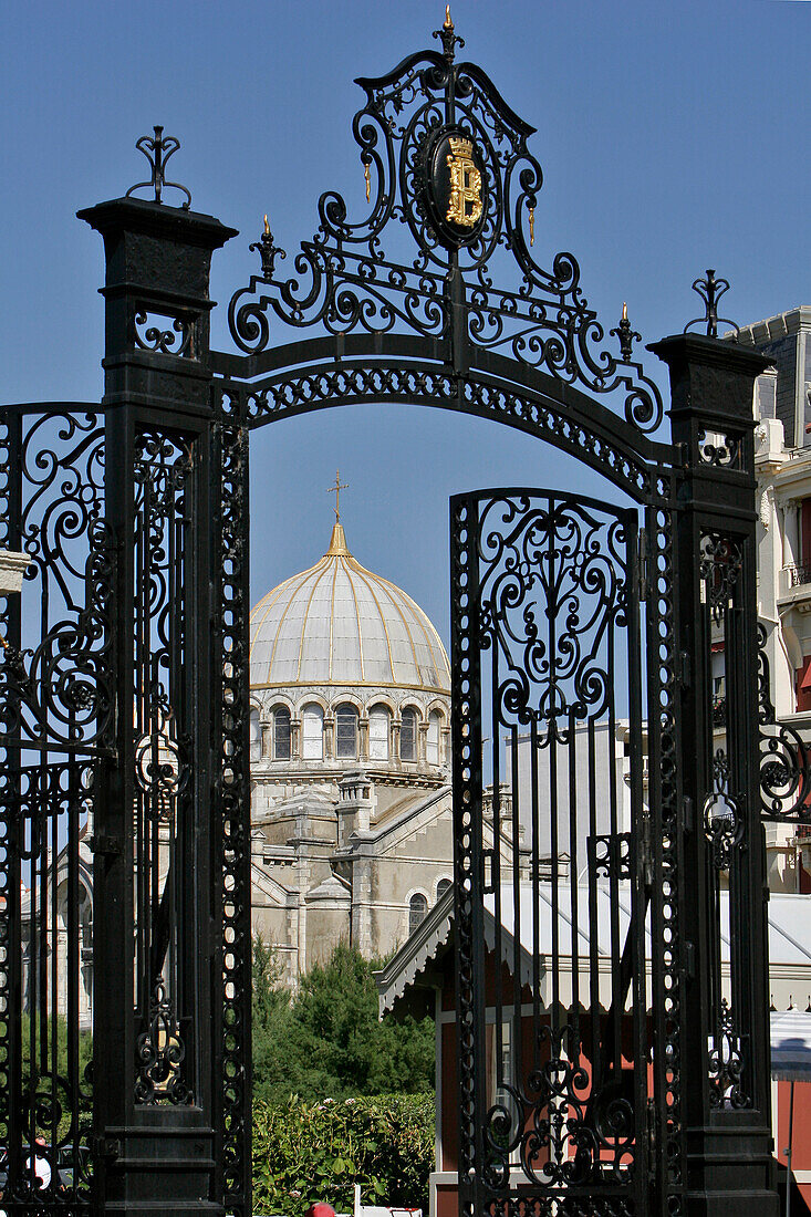 Entry Gate To The Hotel Du Palais And The Orthodox Church Of Saint-Alexandre Nevsky, Basque Country, Basque Coast, Biarritz, Pyrenees Atlantiques, (64), France
