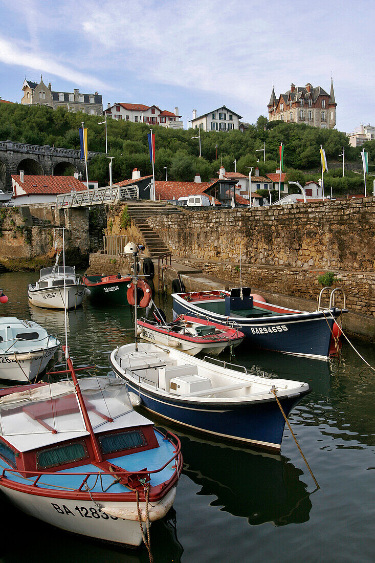 Boats In The Fishing Port, Villa Le Goeland, Atalaye Plateau, Basque Country, Basque Coast, Biarritz, Pyrenees Atlantiques, (64), France