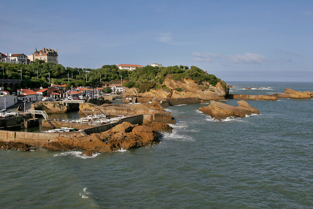 Boats In The Fishing Port And Crampottes (Fishermen'S Cabins), Basque Country, Basque Coast, Biarritz, Pyrenees Atlantiques, (64), France