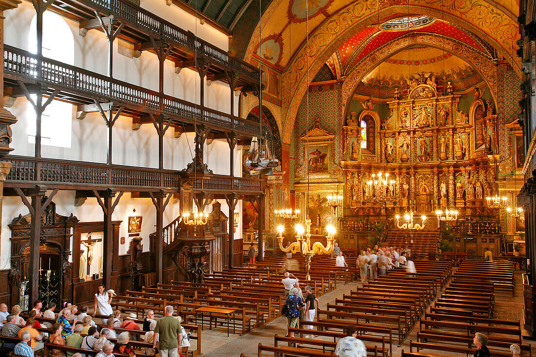 Wooden Gallery And Choir In The Saint-Jean Baptiste Church, Saint Jean De Luz, Basque Country, Basque Coast, Pyrenees-Atlantique (64), France