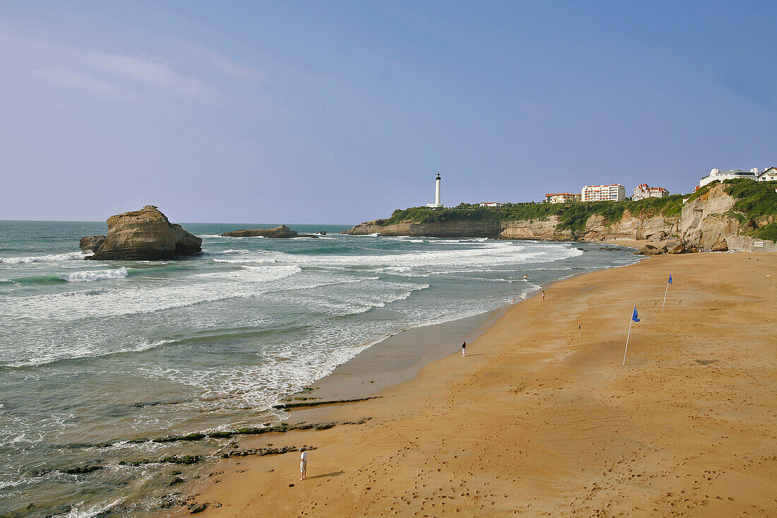 Miramar Beach And Roche Ronde Rock, Between The Hotel Du Palais And The Lighthouse, Biarritz, Pyrenees Atlantiques, (64), France, Basque Country, Basque Coast