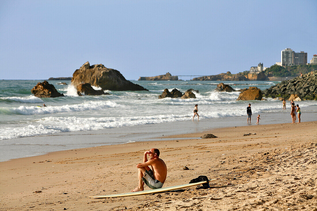 Surfer, Ilbaritz Beach, Bidart, Pyrenees Atlantiques, (64), France, Basque Country, Basque Coast