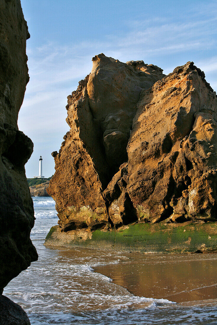 Grande Plage Beach, Lighthouse Of Biarritz, Pyrenees Atlantiques, (64), France, Basque Country, Basque Coast