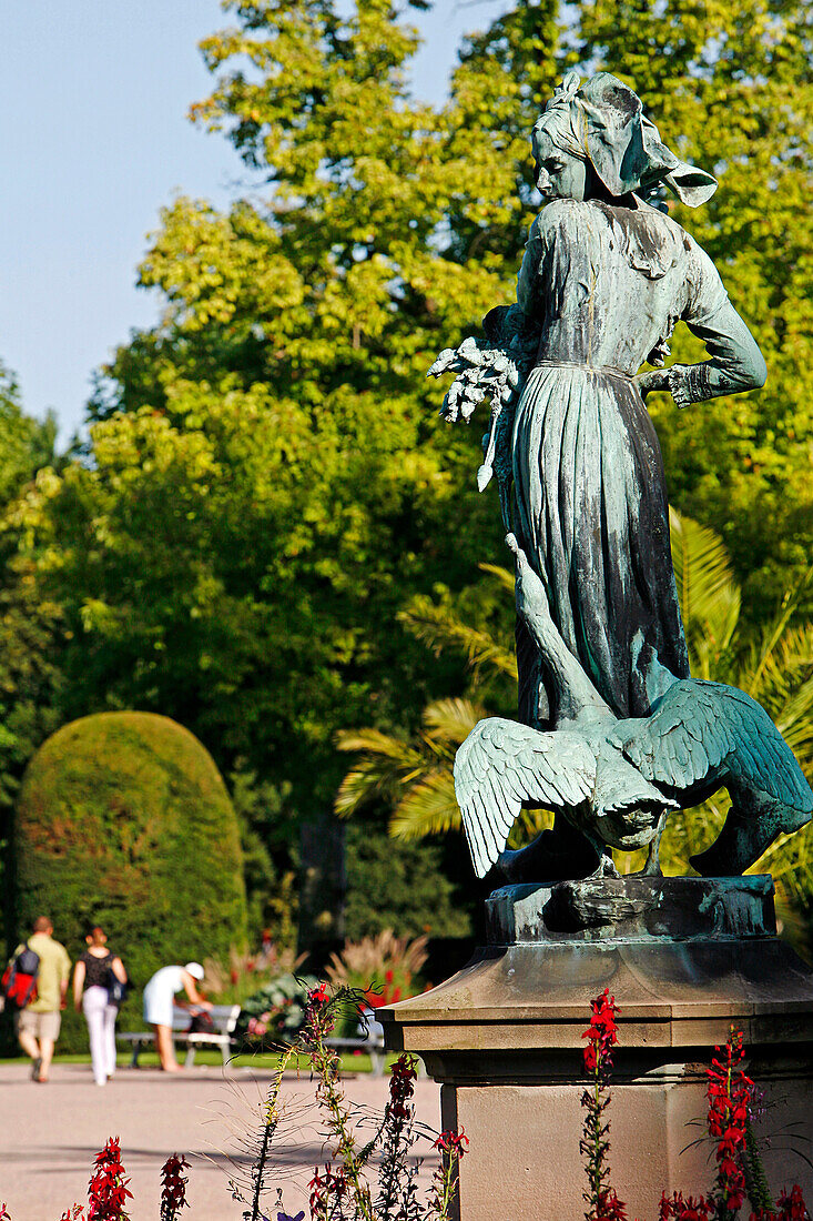 Ganseliesel, Bronze By A. Schultz, The Orangerie Park, Elisabeth With A Goose, Strasbourg, Bas Rhin (67), Alsace, France, Europe
