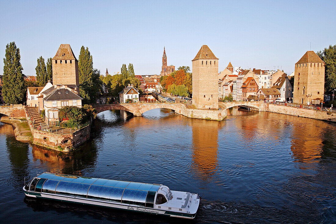 Sightseeing Boat Ride On The Ill And The Ponts Couverts, Strasbourg, Bas Rhin (67), Alsace, France, Europe