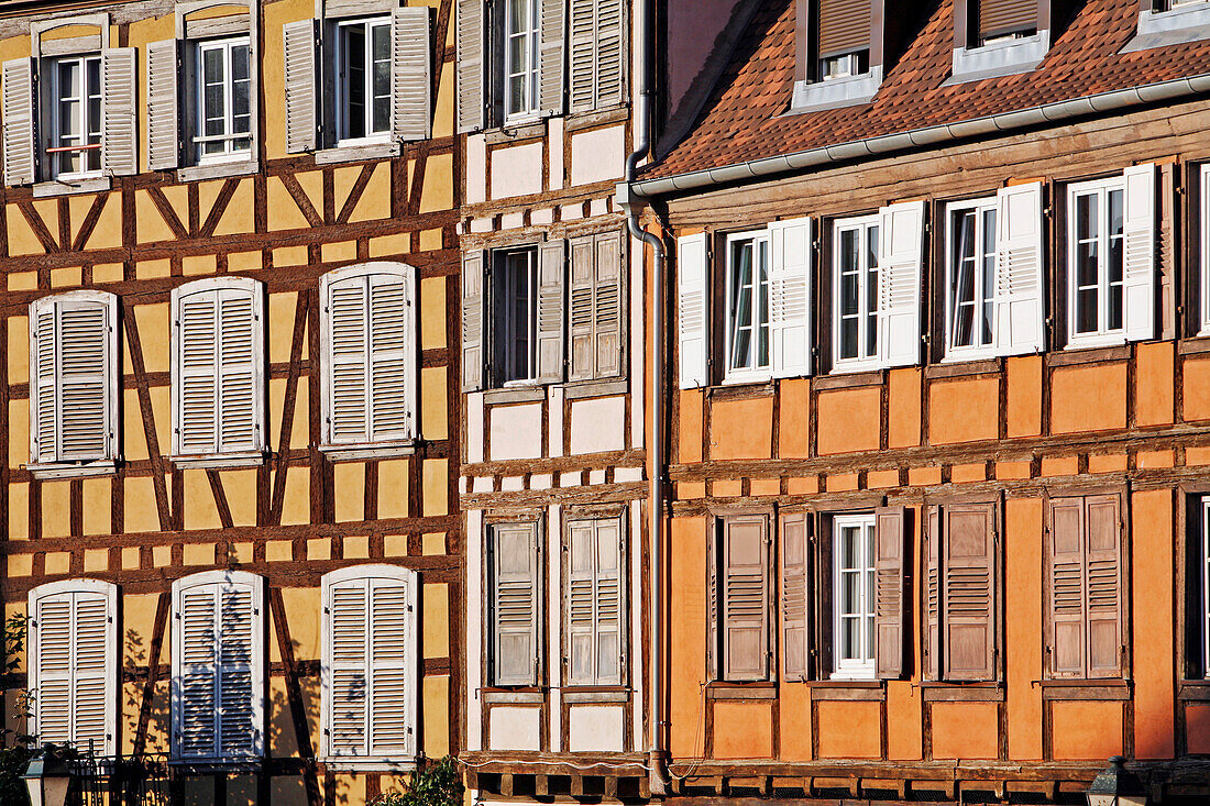Facades Of Half-Timbered Houses Along The Ill, Strasbourg, Bas-Rhin (67), Alsace, France