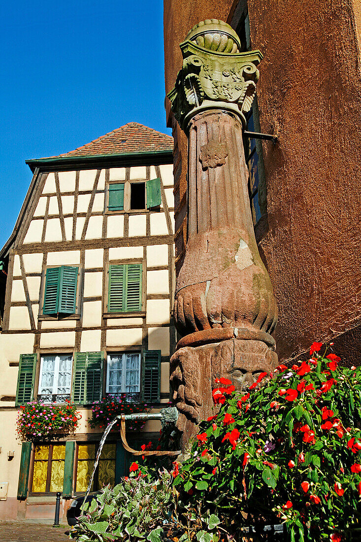 Grand'Rue Fountain, Ribeauville, Haut-Rhin (68), Alsace, France